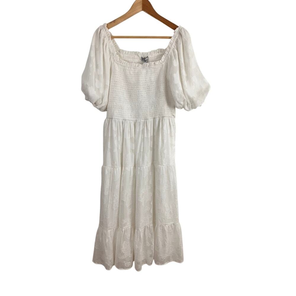 Polagram Puff Sleeve White Ling Dress Size Medium‎ New Milk Maid Croquette